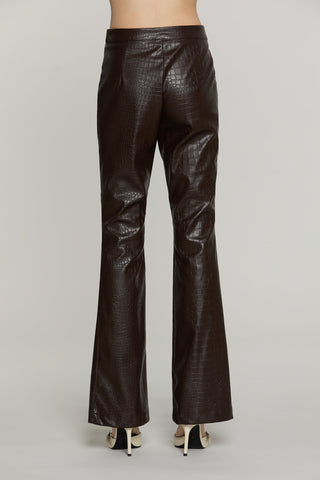 Panta DRILLY vita alta zampa con zip ecopelle coccodrillo