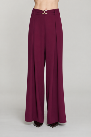 Pantalone ROJEM vita alta palazzo con cintura più passante logo più pieghe