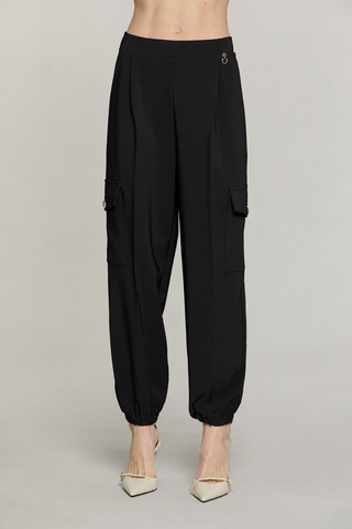 Pantalone TECLANAM vita alta con elastico più tasconi più pieghe più tasche francesi