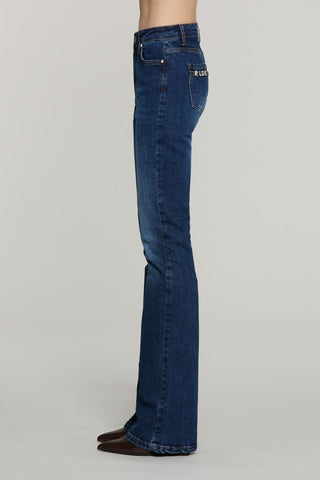 Panta SCHIFFER_BLUE v.media 5 ts flaire fit con logo strass tasche denim