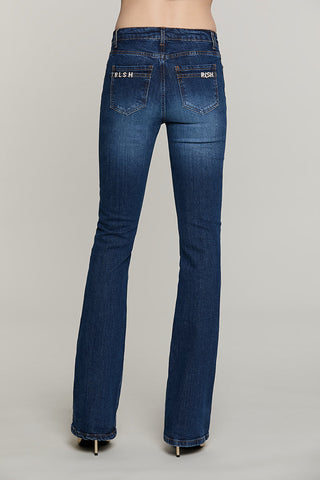 Pantalone SCHIFFER_BLUE v.media 5 ts flaire fit con logo strass tasche denim