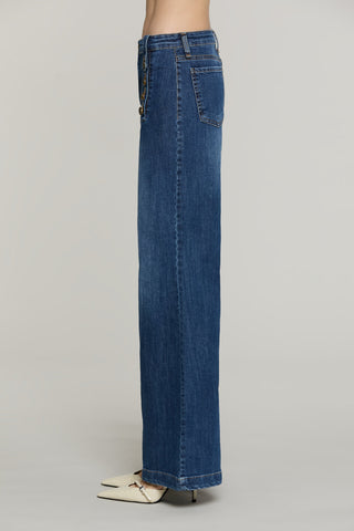 Panta PALENCIA vita alta con passanti punta più dettaglio bottoni denim