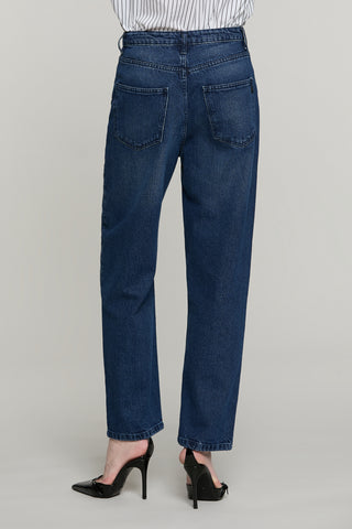 Panta CARLA_BLUE vita media baggy fit con castoni più pietre denim blue