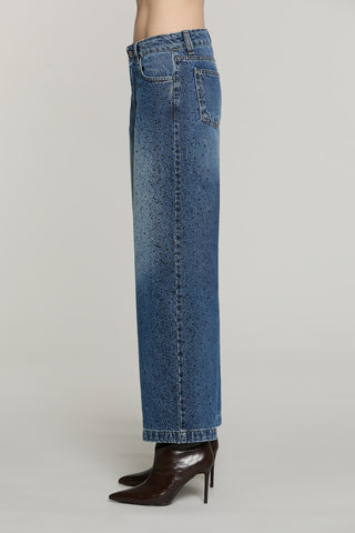 Panta ELLELONG_BLUE vita media straight fit 5 ts con strass denim blue