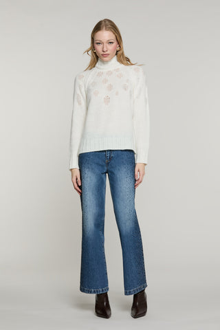 Panta ELLELONG_BLUE vita media straight fit 5 ts con strass denim blue