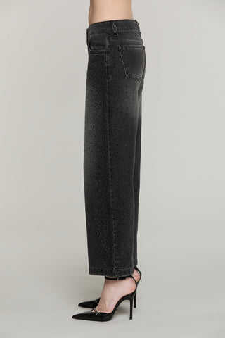 Panta ELLELONG_BLACK vita media straight fit 5 ts con strass denim black
