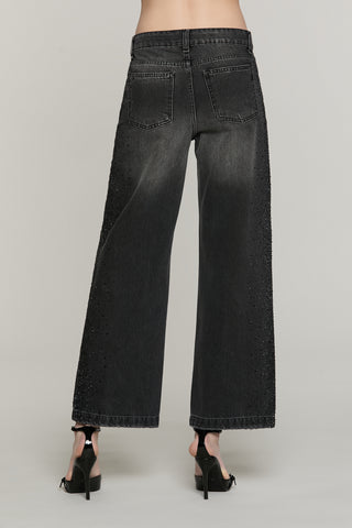 Panta ELLELONG_BLACK_SNZ vita media straight fit 5 ts denim black
