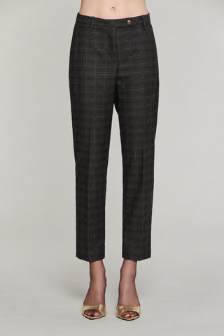 Pantalone OSTENDO_B vita alta con elastico più ts francesi più filetto quadri più lurex