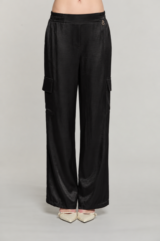 Pantalone CITRA vita alta con elastico più tasconi raso