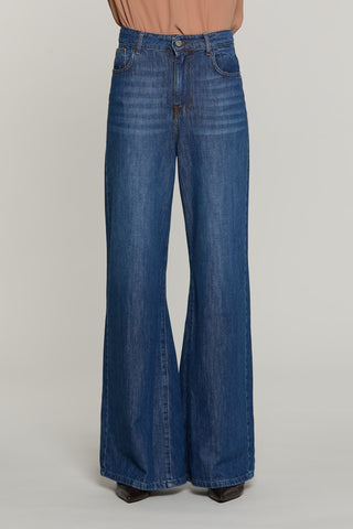 Panta DAKOTA_BLUE vita alta 5 tasche wild fit denim blue