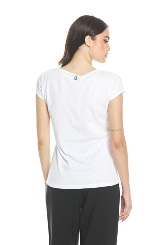 T-shirt CETUSIN mezza manica scollo v con laccio strass