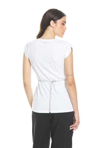 T-shirt FINGERLIME mezza manica con passante scollo v con cintura strass