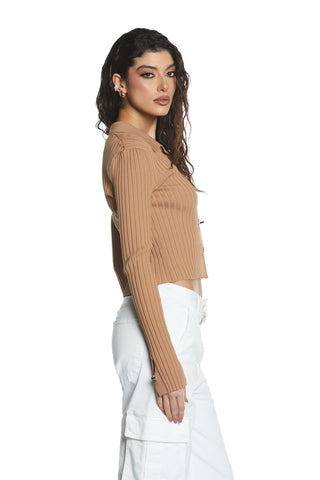 Cardigan DIASPRO manica lunga con anelli più ganci costina