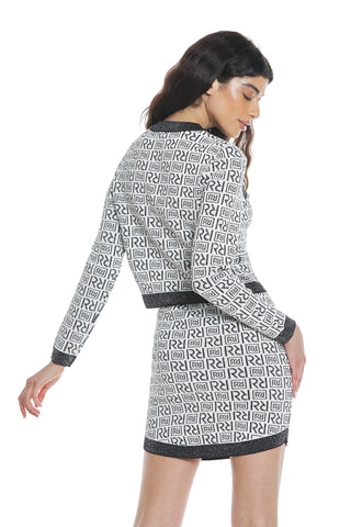 Cardigan VITTORIA manica lunga con patte logo all over lurex