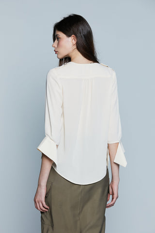 Blusa HARBARD_A M.3/4 con Polso Aperto Scollo Incrocio più Tasche più Alamari