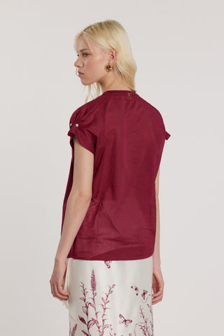 T-Shirt TAVORY maniche corte aletta con pieghe più applicazione perle