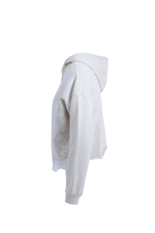 Felpa MONICAE maniche lunghe con cappuccio più catena logo più inserto pizzo con strass