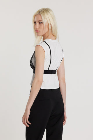 T-Shirt CAROLE corta maniche corte aletta con inserto lingerie pizzo