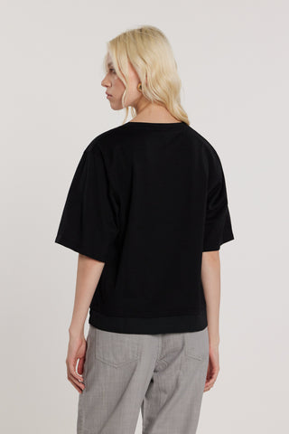 T-Shirt ISABELLE maniche corte con inserti in georgette più ricamo logo più strass