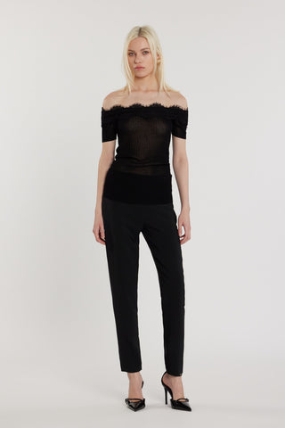 Maglia HAIFI maniche corte scollo barca con inserti pizzo costina