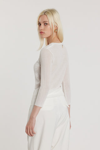 Maglia NOVAC maniche tre quarti scollo alla madonna con inserti pizzo costina