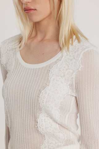 Maglia NOVAC maniche tre quarti scollo alla madonna con inserti pizzo costina
