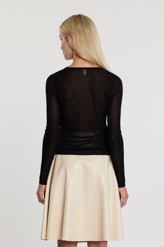 Cardigan LING maniche lunghe scollo a V con inserti pizzo costina