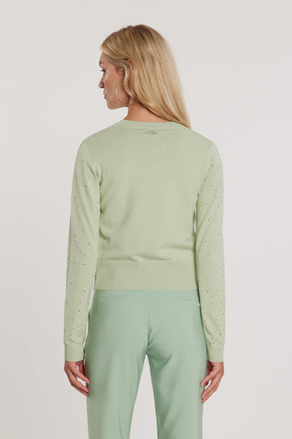 Cardigan MOSS maniche lunghe girocollo con bottoni più applicazioni strass