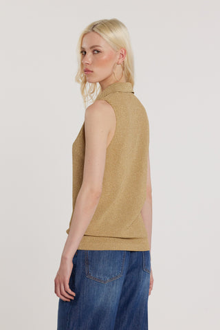 Maglia MARTIN smanicata con colletto rete effetto piquet con lurex