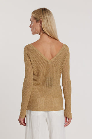 Maglia MARTINES maniche lunghe scollo barca più V rete effetto piquet più lurex