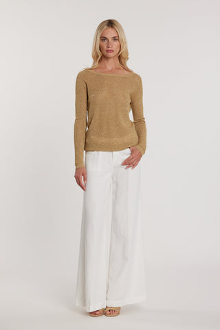 Maglia MARTINES maniche lunghe scollo barca più V rete effetto piquet più lurex