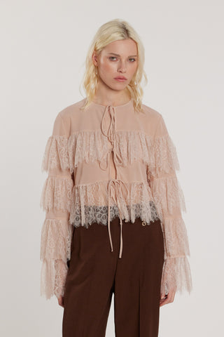Blusa VYCTORIA_P maniche lunghe con balze in pizzo più laccetti