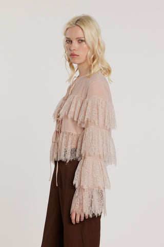 Blusa VYCTORIA_P maniche lunghe con balze in pizzo più laccetti