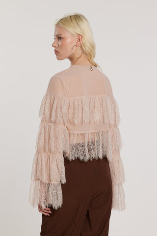 Blusa VYCTORIA_P maniche lunghe con balze in pizzo più laccetti