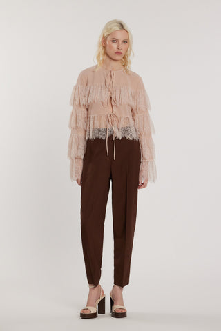 Blusa VYCTORIA_P maniche lunghe con balze in pizzo più laccetti