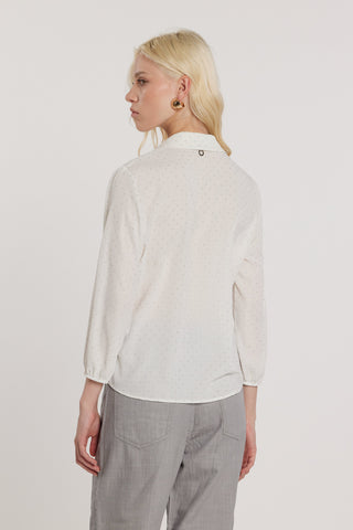 Camicia YOUNG maniche tre quarti con arriccio e rouches più strass all over