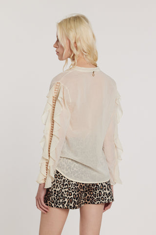 Camicia MONTAND maniche lunghe con gale più inserti pizzo collo coreana