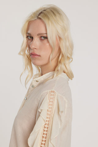 Camicia MONTAND maniche lunghe con gale più inserti pizzo collo coreana