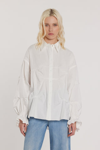 Camicia KATIUSHA lunga maniche lunghe palloncino con punto smok più pieghe over