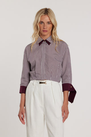 Camicia MAJADAR_CLOSED corta maniche tre quarti con polso volant più doppio colletto righe