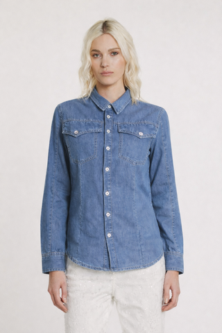 Camicia EVA_20_SNZ maniche lunghe con tasche più patte slim fit denim blu