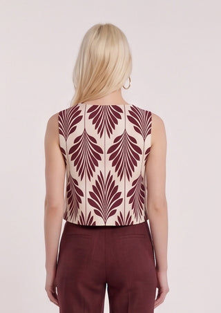 Blusa MADAME_A  senza maniche fantasia foglie