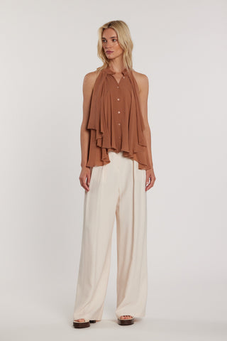 Camicia MARYONN smanicata collo coreano con gale più bordi sfrangiati