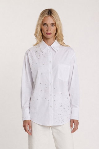 Camicia NATALIE_A maniche lunghe con doppio polso più collo con tasca più applicazioni pietre più strass