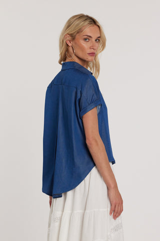 Camicia CRIS maniche lunghe con risvolto asimmetrica denim