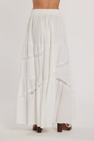 Gonna NELOPE lunga vita alta con elastico più balze più inserti pizzo