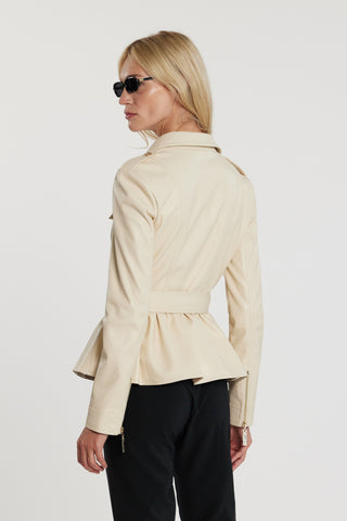 Giubbino TAYLOR maniche lunghe chiodo con zip più cintura più balza sul fondo ecopelle