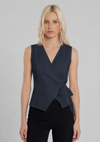 Gilet FIDENZIO lino con incrocio fiocco