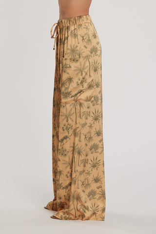 Pantalone SCARLETT vita alta palazzo con coulisse più tasconi fantasia tropical