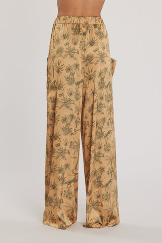 Pantalone SCARLETT vita alta palazzo con coulisse più tasconi fantasia tropical